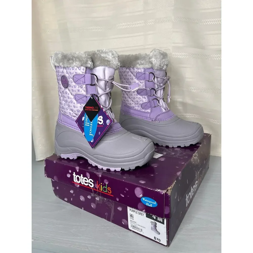 Totes Jenna Waterproof Insulated Winter Boots Purple/Grey Girls Size 4